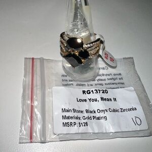 Love You Mean It Ring Bomb Party Black Onyx CZ gold Plating Size 10